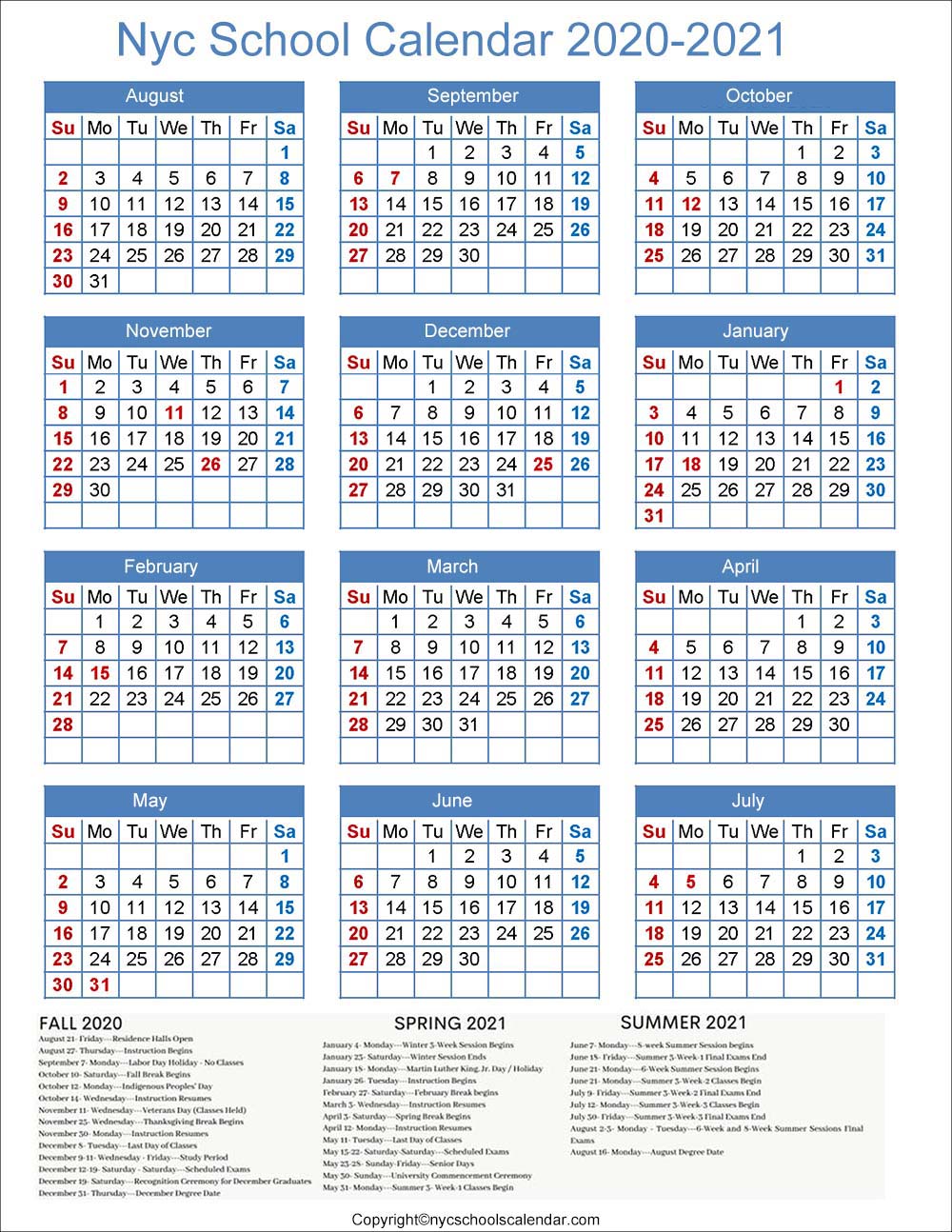 Nyc School Holidays Calendar 2020 2021