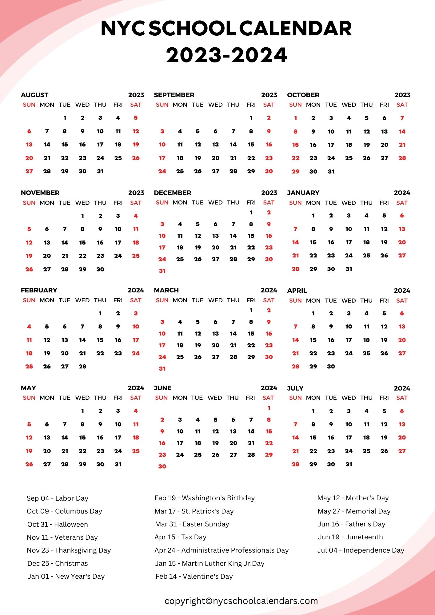 NYC DOE Calendar 2023