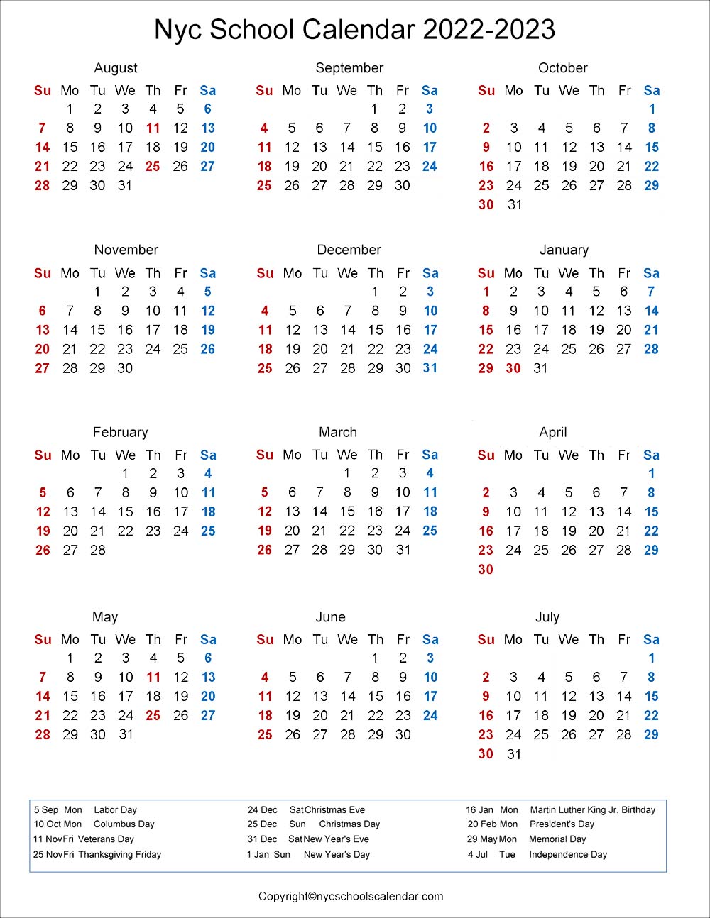 Ggusd Calendar 2022 23 ❤️Nyc School Holidays Calendar 2022-2023 ✓